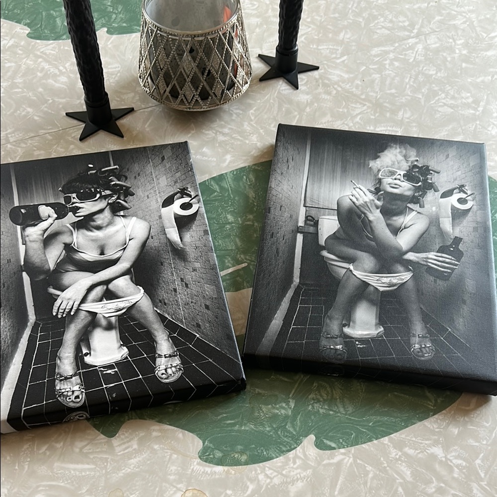 Pair of Black and White Party Girl Canvas Set